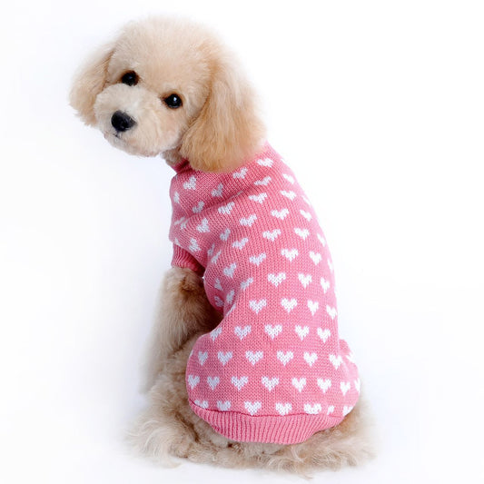 Pink Heart Knit Dog Sweater