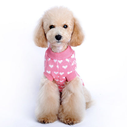 Pink Heart Knit Dog Sweater