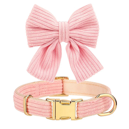 Velvet Harness Collar Leash Set with Bowtie