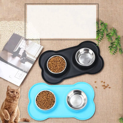 Dog Bowls with Silicone Mat