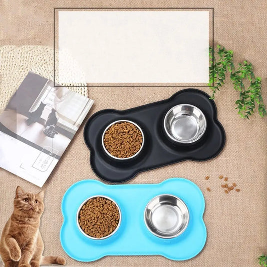 Dog Bowls with Silicone Mat
