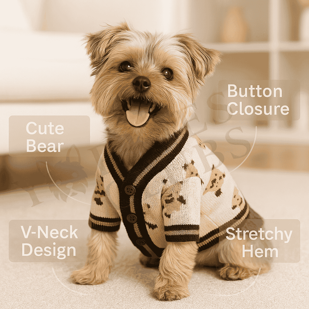 Vintage Bear Button Yorkie Cardigan