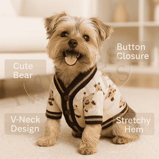 Vintage Bear Button Yorkie Cardigan